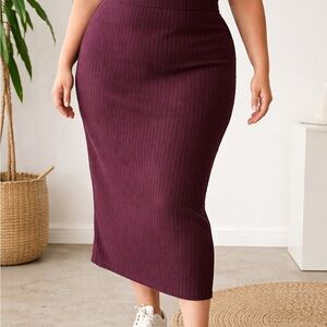 Universal Standard Ribbed Knit Midi Skirt Plum Burgundy Size 3XL NWT